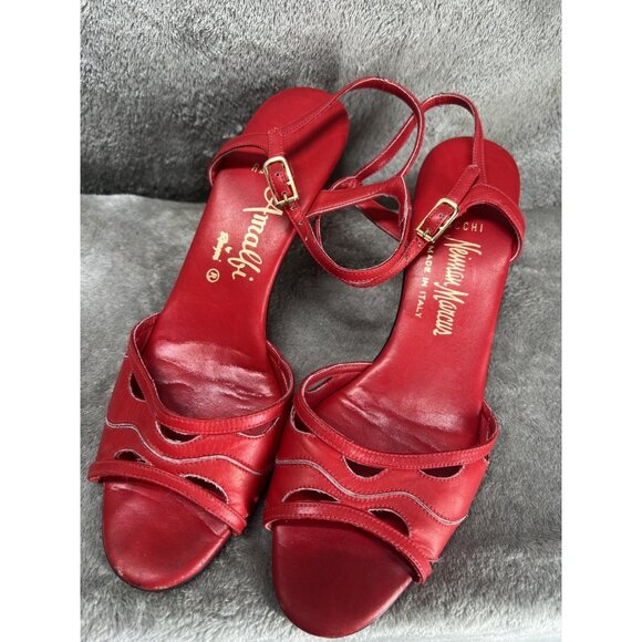 Amalfi by Rangoni Shoes - Vtg 70 80s Amalfi by Rangoni Women’s 7 N Neiman Marcus Leather Red Kitten Heels